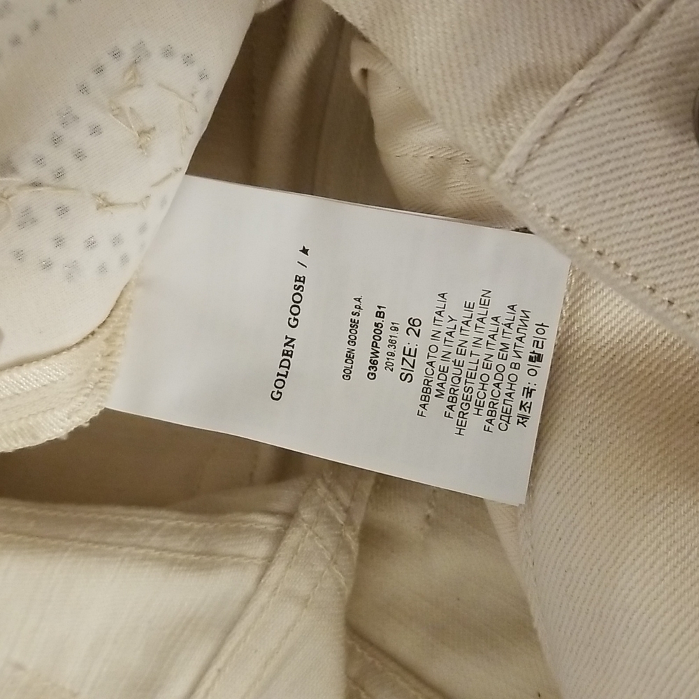 Golden Goose Texas Paisley Embroidery Ivory Straight Raw-Cut Crop Jeans … - Picture 11 of 14